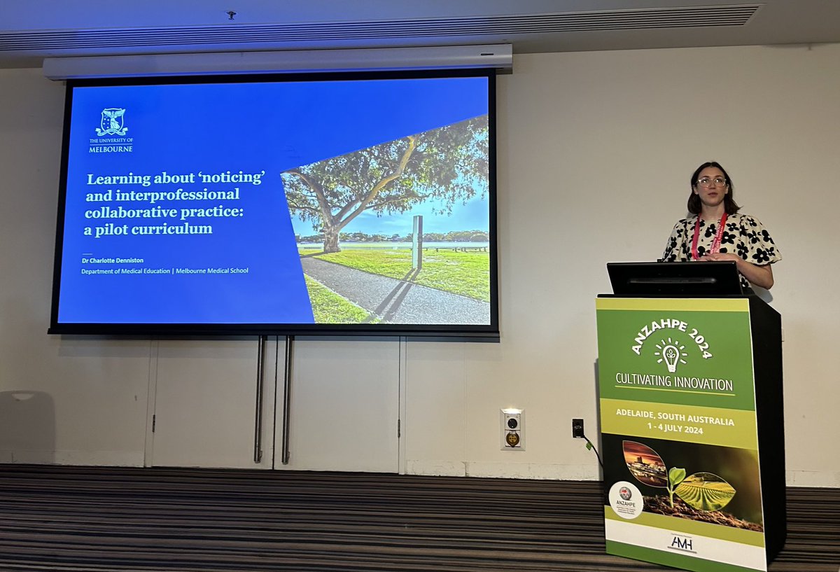 Teaching Noticing in the context of interprofessional collaborative practice ⁦@charlotden⁩ presents the curriculum and evaluation #ANZAHPE2024 ⁦<a href="/UniMelbMDHS/">UniMelb MDHS</a>⁩