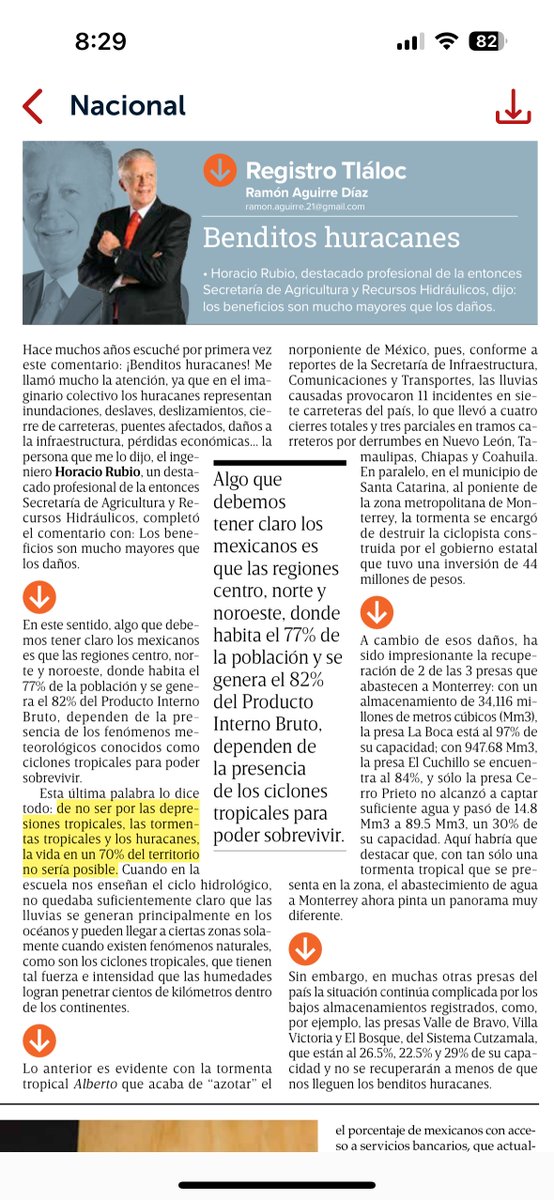 Buenas noches, comparto artículo publicado en Excelsior sobre el tema de ciclones tropicales y el agua en México.