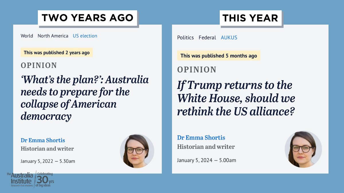 Two years ago...to this week. The need for Australia to rethink the US alliance only grows.

<a href="/EmmaShortis/">Emma Shortis</a>' work continues to be crucial - follow along as we strap in for the upcoming US election. #uspol #auspol