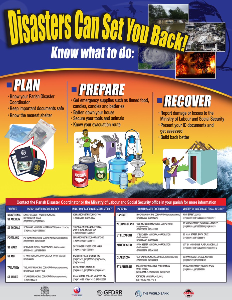 mlssjamaica's tweet photo. Disasters can set you back! Know what to do as Jamaica continues the Hurricane Watch for Category 4 Hurricane Beryl.
Be Prepared, Stay Safe: Essential Steps for Disaster Readiness.
#MLSSJamaica #HurricaneBeryl #HurricaneTips #MLSSCaringForYou https://t.co/B7tPpdifDJ