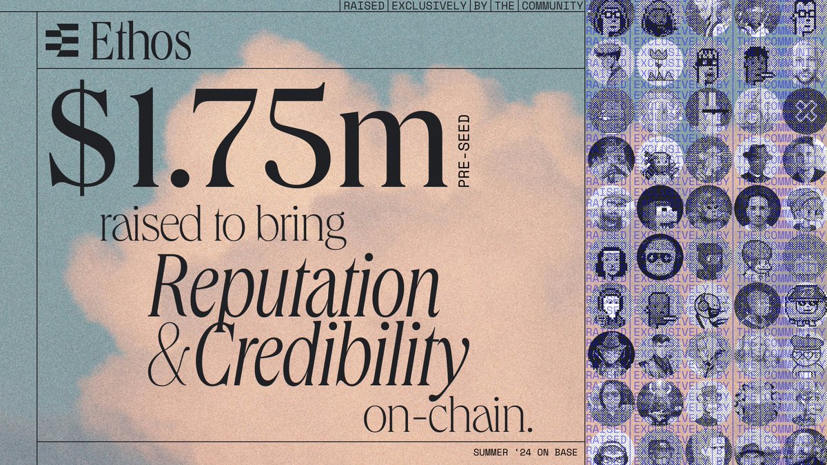 We’re announcing today the completion of our pre-seed round for <a href="/ethos_network/">Ethos</a> of $1.75m, led by... nobody. Seriously.

We raised from the community, where the problem of grift, scams &amp; fraud run deep.

Ethos will solve this Web3 on-chain fraud problem that we all feel today.