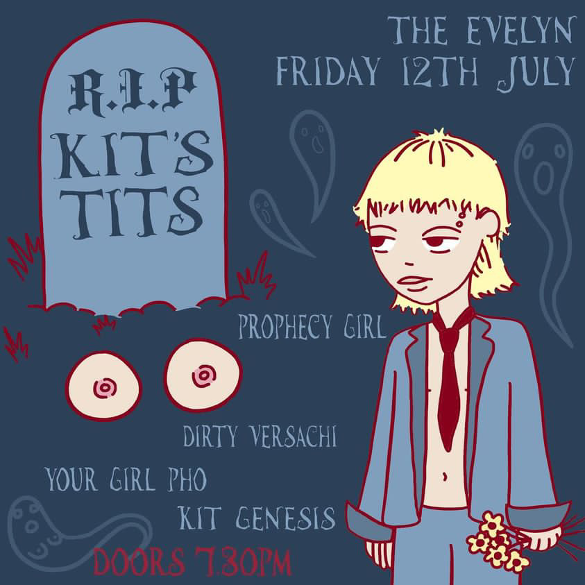R.I.P. KIT’S TITS! <a href="/kit/">Kit</a>.genesis has a special gig coming up. In honour of the passing of their tits, Kit is throwing one hell of a celebration ahead of their Top Surgery.

Tickets: evelynhotel.oztix.com.au/outlet/event/4…

#topsurgery #nonbinary #queer

Incredible poster by @vex_art444