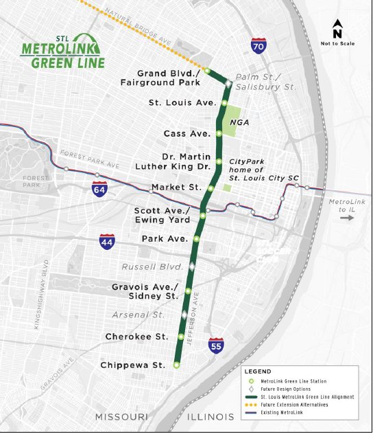 rustbeltenjoyer's tweet image. I've seen a few people ask why the proposed St Louis Metrolink Greenline is being put on Jefferson Avenue, and not along the current busiest bus corridor, which is Grand Avenue.

There's a handful of reasons for this and I've put together this small 🧵 explaining the rationale.