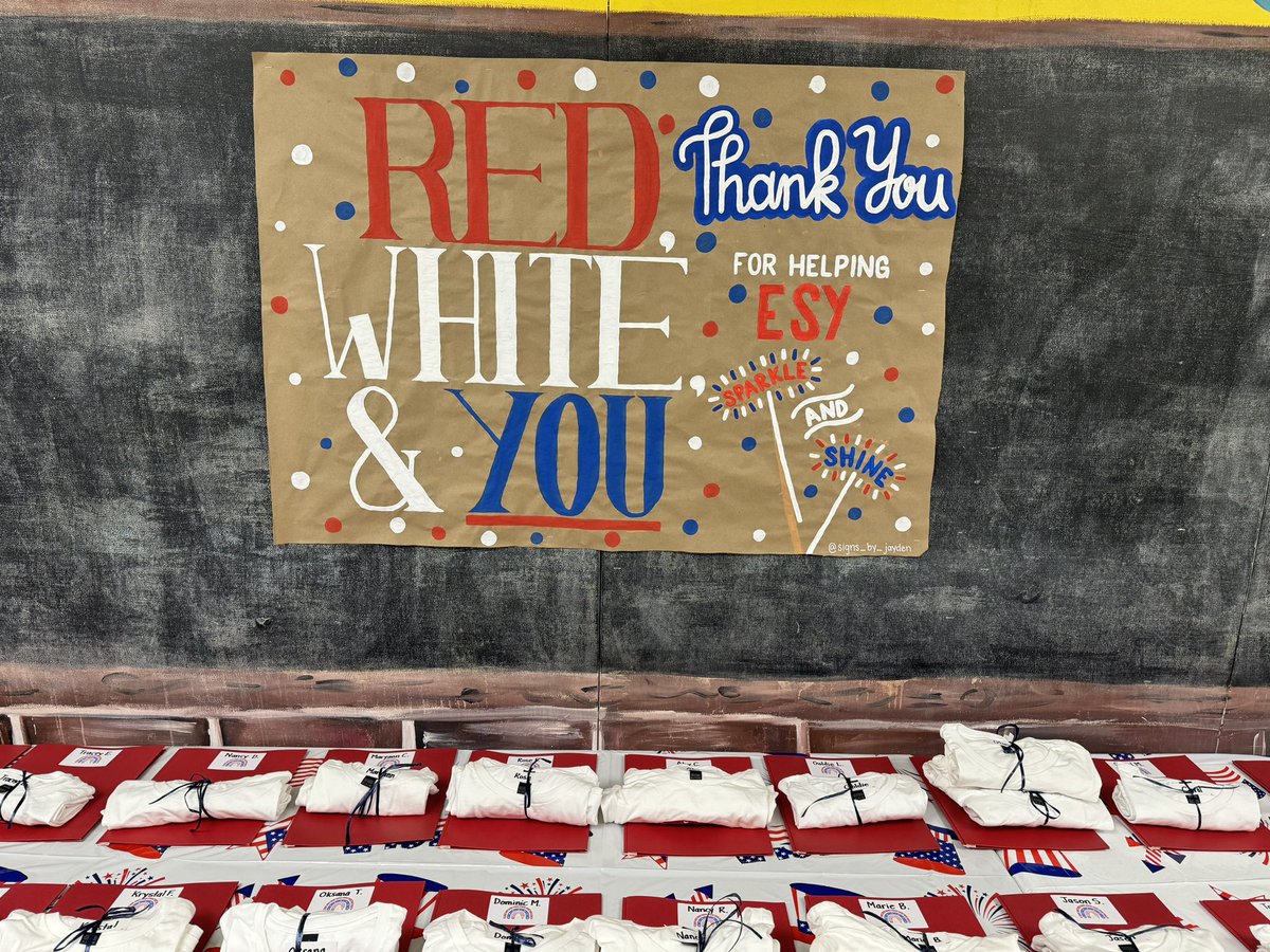 Today was day 1 of our Extended School Year program ❤️🤍💙. Here is our welcome table for staff and students!