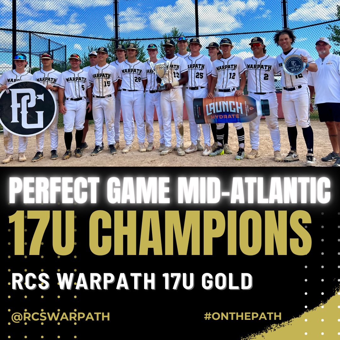 Russ Canzler (@russcanzler) on Twitter photo 🏆Perfect Game Champions🏆
A big congrats to <a href="/rcswarpath/">RCS Warpath</a> 17U on their tournament championship today at Perfect Game Mid-Atlantic!
Our boys played fantastic baseball and showcased several clutch performances—none bigger than the championship game. Down 3 runs with the bases 🏆Perfect Game Champions🏆
A big congrats to <a href="/rcswarpath/">RCS Warpath</a> 17U on their tournament championship today at Perfect Game Mid-Atlantic!
Our boys played fantastic baseball and showcased several clutch performances—none bigger than the championship game. Down 3 runs with the bases