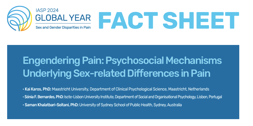 Dr Saman Khalatbari-Soltani (@saamaankh) on Twitter photo It was an honour to contribute to the <a href="/IASPpain/">IASP</a> #factsheets on:
🔔Intersectionality & #Pain Across #LifeCourse 👉🏻iasp-pain.org/resources/fact…
🔔Psychosocial Mechanisms Underlying Sex Differences in Pain
👉🏻iasp-pain.org/resources/fact…
<a href="/KaiKaros/">Kai Karos</a> <a href="/SgfBernardes/">Sónia Bernardes</a> <a href="/KatelynnBoerner/">Katelynn Boerner</a> <a href="/FionaBlyth2/">Fiona Blyth</a> It was an honour to contribute to the <a href="/IASPpain/">IASP</a> #factsheets on:
🔔Intersectionality & #Pain Across #LifeCourse 👉🏻iasp-pain.org/resources/fact…
🔔Psychosocial Mechanisms Underlying Sex Differences in Pain
👉🏻iasp-pain.org/resources/fact…
<a href="/KaiKaros/">Kai Karos</a> <a href="/SgfBernardes/">Sónia Bernardes</a> <a href="/KatelynnBoerner/">Katelynn Boerner</a> <a href="/FionaBlyth2/">Fiona Blyth</a>