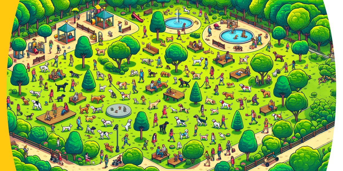 PatDogsAust's tweet image. (PAT Dogs  Games) Can you find our assistance dog in this park? 🐾 Tell us in the  comments below how quickly you spot the dog! ⏱️ #PatDogsAustralia #AssistanceDogs #FindTheDog #DogGames #SpotTheDog #iliketopatdogs