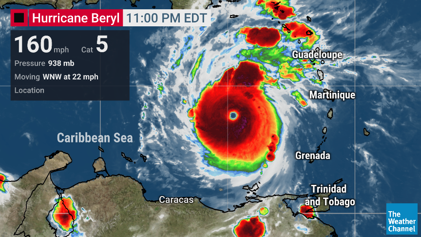And there it is, the earliest Category 5 Hurricane on record.  #Beryl broke the previous record (Emily 2005) by over TWO WEEKS.

Unreal.