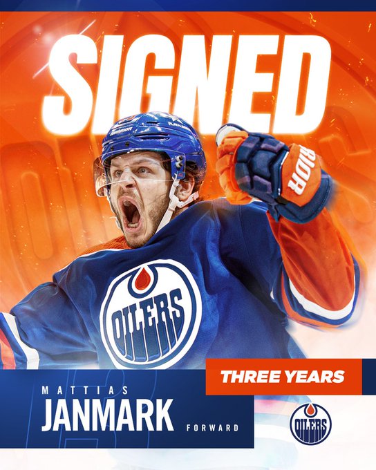 Graphic saying SIGNED "Mattias Janmark three years" with a photo.