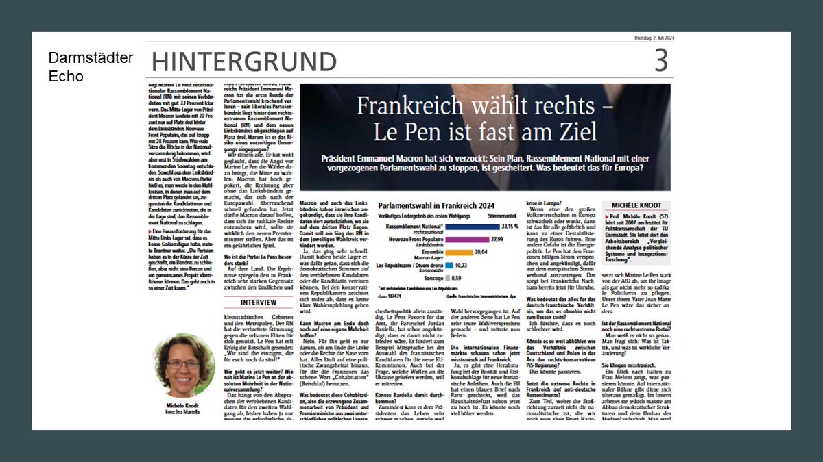 Michele Knodt (@michele_knodt) on Twitter photo Check out my interview on the results of the first round of parliamentary elections in France and the potential implications for the EU. #FrenchElections #EU #Politics <a href="/TUDarmstadt/">TU Darmstadt</a> Check out my interview on the results of the first round of parliamentary elections in France and the potential implications for the EU. #FrenchElections #EU #Politics <a href="/TUDarmstadt/">TU Darmstadt</a>