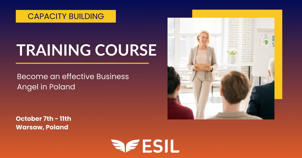 Join us for the ANGEL INVESTING TRAINING COURSE in #Poland from October 7-11, 2024. The program has a duration of 16 hours and will take place in Warsaw, Poland. 
Apply at 👉shorturl.at/A1RoI
Registrations are open until July 30th.
#BusinessAngels #InvestmentTraining #ESIL