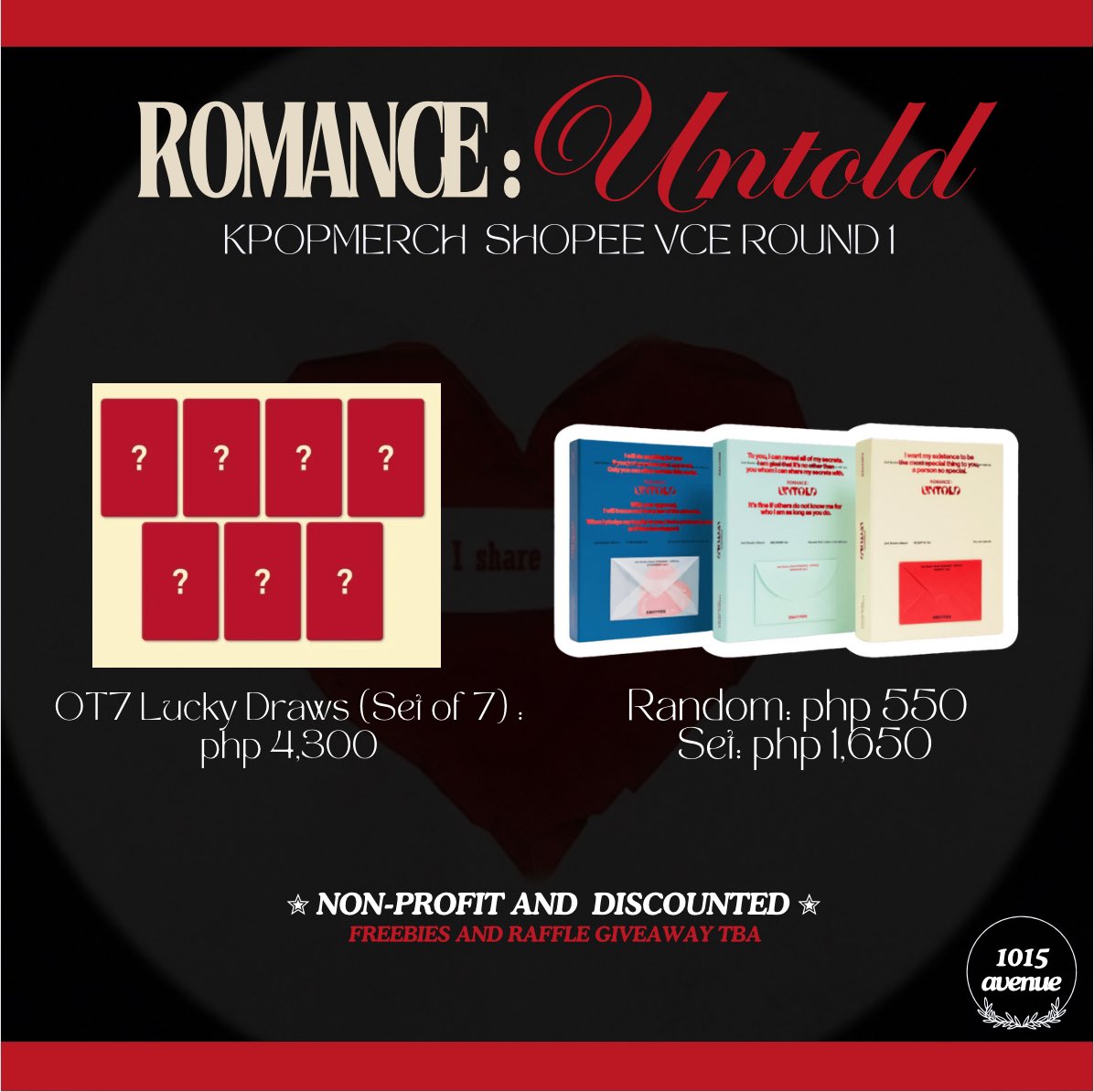 1015avenue's tweet photo. #tenfifteenGOs ᝰ.ᐟ 

enhypen romance: untold albums 🗝️

🛒 https://t.co/xzDVznZ3JZ

★ standard ver: ₱550 random | ₱1,650 set 
★ ot7 LD set: ₱4,300 

📆 dop ~once onhand or september 5
              ~no downpayment needed ⋆౨ৎ˚

FETA, prices all-in
# wts enhypen ph https://t.co/bxHoLqaT0Y