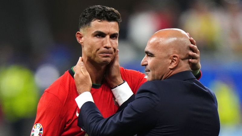 Why was Ronaldo crying?

Portugal 0-0 Slovenia (Portugal win 3-0 on pens)

Cristiano Ronaldo is chasing another record with Portugal - becoming the first player to score in six European Championship finals.

He went close with a couple of free-kicks against Slovenia.