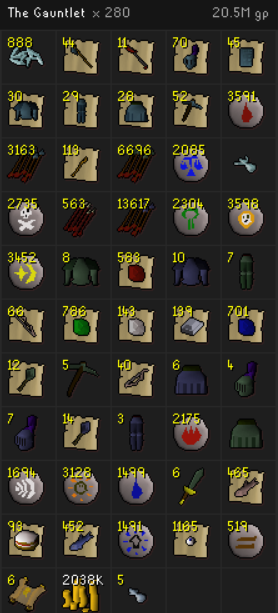 xBeerdo's tweet photo. Gauntlet is printing money on the normal Iron. Sad to see 5 weapon seeds. I'm on 118 kc with this loot. At this rate i'll have plenty of cash for the rest of the game i guess .. 

#Gauntlet #OsRs #IronMan https://t.co/1JYTGOhATS