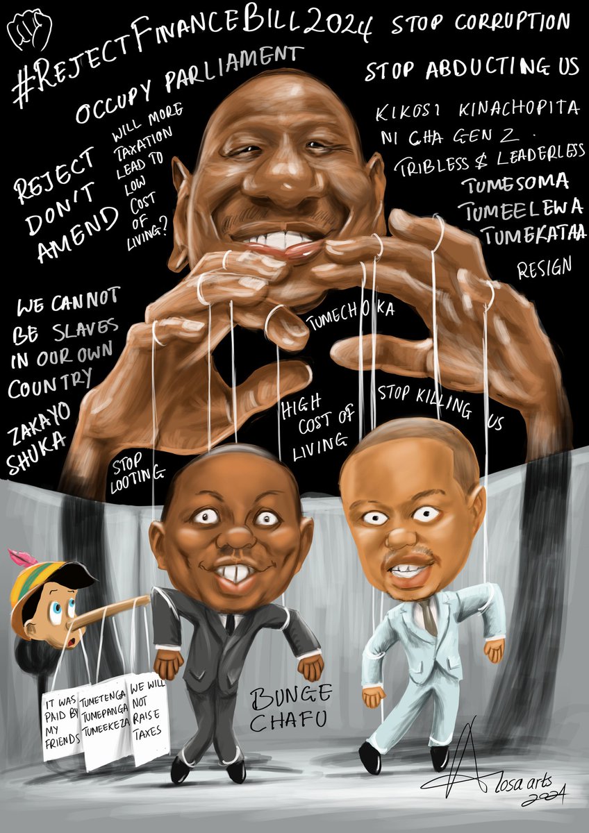 CaricatureKenya's tweet photo. Last week's subject was president William Ruto. The criteria for the challenge was editorial illustrations. Here are submissions by @MrLouisAlosa, @kaatoony, Mike Luande, and @SketchezArts

#caricaturechallengeafrica
#RutoMustGo https://t.co/c5hLzZpelr