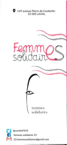 Prochaine permanence "Femmes solidaires 53". L'association "Femmes solidaires 53" avec laquelle nous sommes en  partenariat tiendra sa prochaine permanence à l'hôtel de police de  LAVAL : le vendredi 12 juillet 2024 de 14h à 17h.  N'hésitez pas à relayer cette information