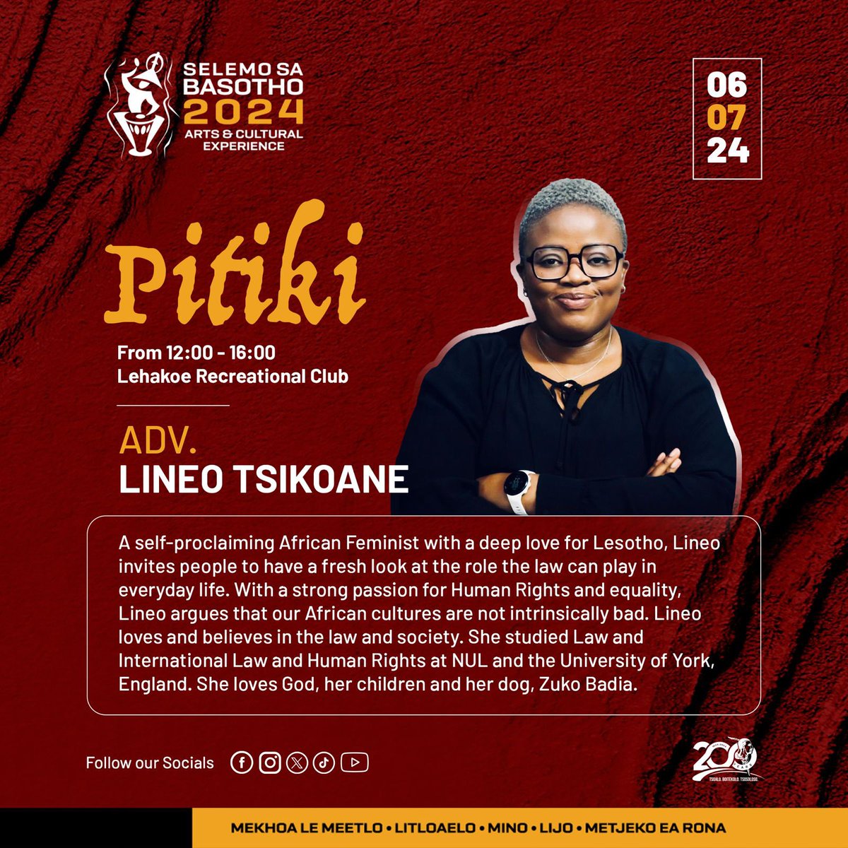 selemosabasotho's tweet photo. THE COUNTDOWN BEGINS🚨🚨🚨
We are now 3 days away from the Inaugural Selemo Sa Basotho Pitiki.
Bo ‘M’e join us for an enriching exchange and cultural celebration with our wonderful line up of speakers.
Basali, taoana li mesana!
#pitiki
#selemosabasotho
#selemosabasotho2024 https://t.co/5Ba4pcc61m