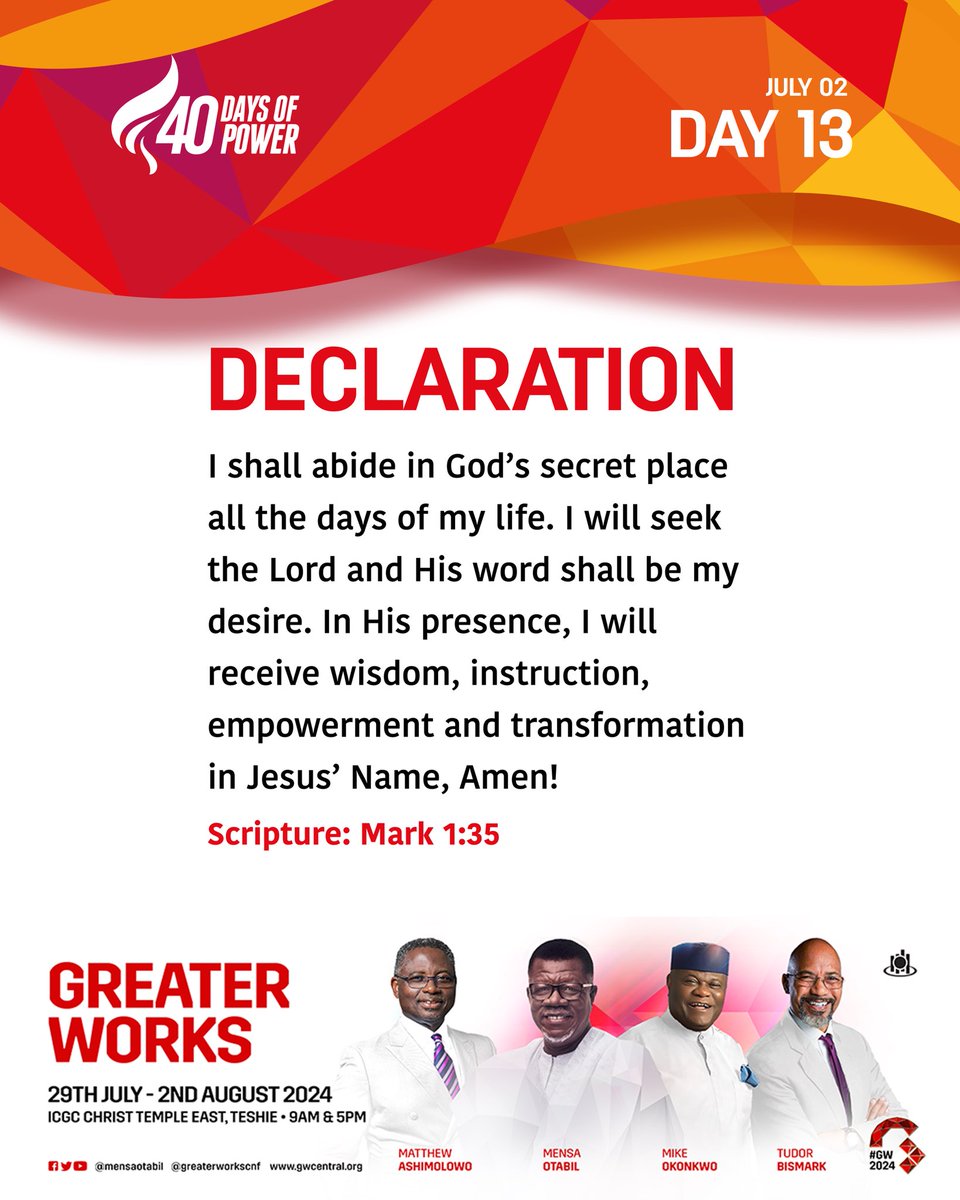 MensaOtabil's tweet image. His Word shall be your desire!
#40DaysOfPower
#GW2024
#WeAreICGC