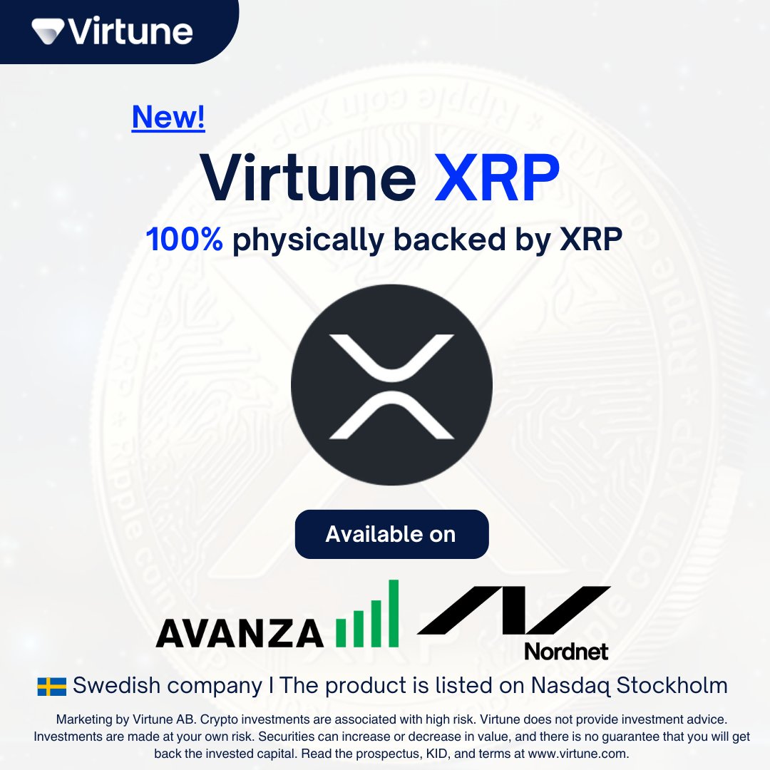 Today, Tuesday, July 2, 2024, Virtune launches Virtune XRP ETP, listed on  Nasdaq Stockholm🛎️ This ETP enables investors in the Nordics to access XRP  through a 100% physically backed exchange-traded product that