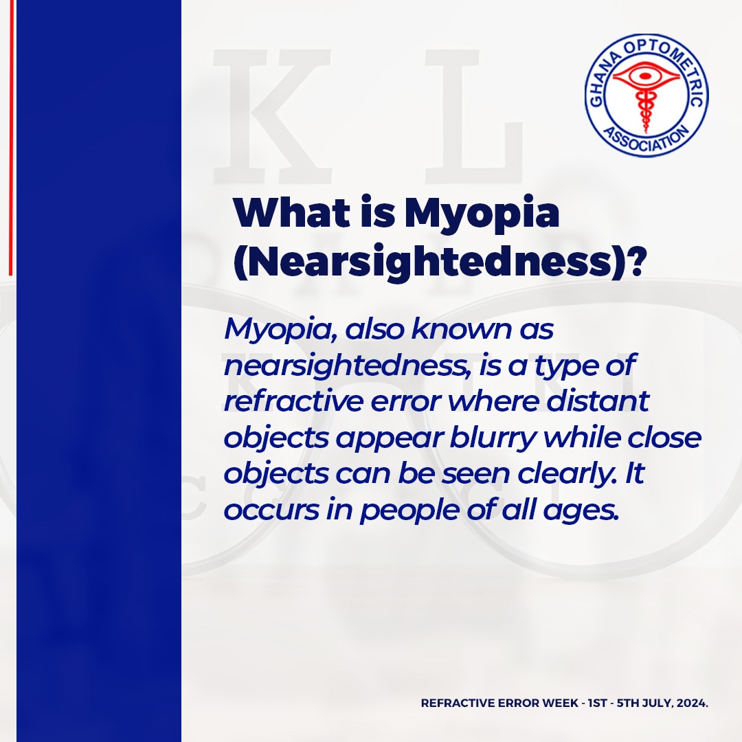 GOAssoc's tweet image. Today&apos;s spotlight is on MYOPIA!

Myopia also known as shortsightedness is a type of refractive error where distant objects appear blurry while close objects can be seen clearly. 

Learn more 👇

#RefractiveErrorWeek 
#NationalDevelopment
#ClearVisionForGhana