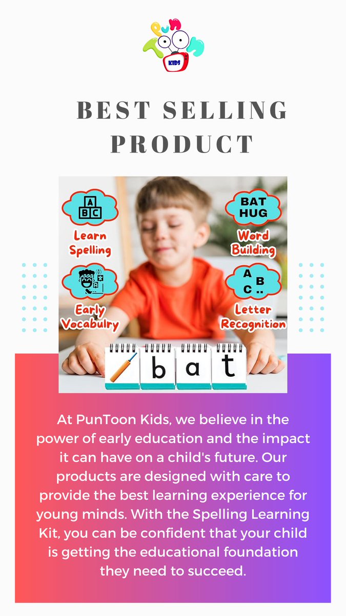Exciting News! Our best-selling PunToon Kids Preschool &amp; Kindergarten Spelling Learning Kit is now available! 🌟Perfect for kids aged 3+ to learn and have fun.  Buy on Amazon: amazon.in/PunToon-Kids-P…
 #EarlyLearning #EducationalToys #KidsEducation #SpellingGames #Parents