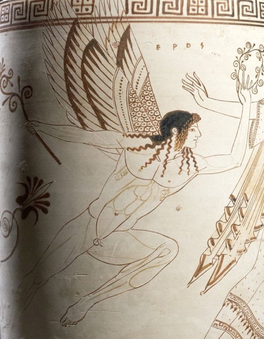 2. da questo, dopo la rivoluzione dei lunghi secoli, scaturì il grazioso Amore (Eros) con le sue scintillanti ali dorate, rapide come i turbini della tempesta.