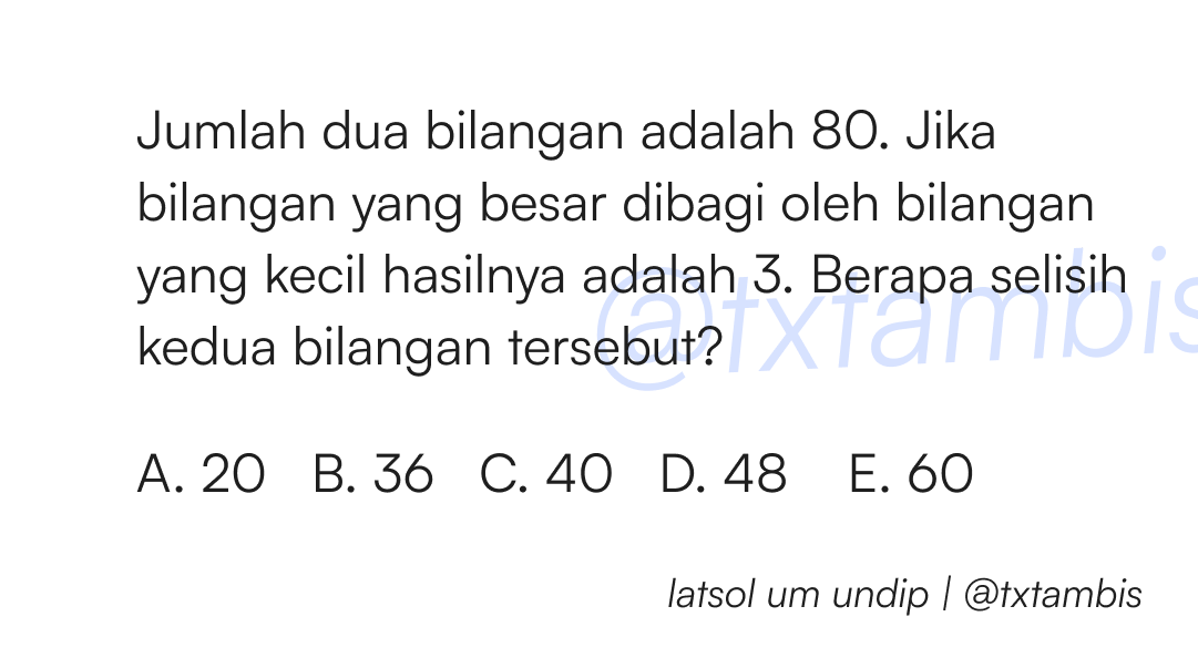 txtambis's tweet photo. [Latsol UM UNDIP]

Berapa selisih kedua bilangan tersebut? https://t.co/X9NILHPIWU
