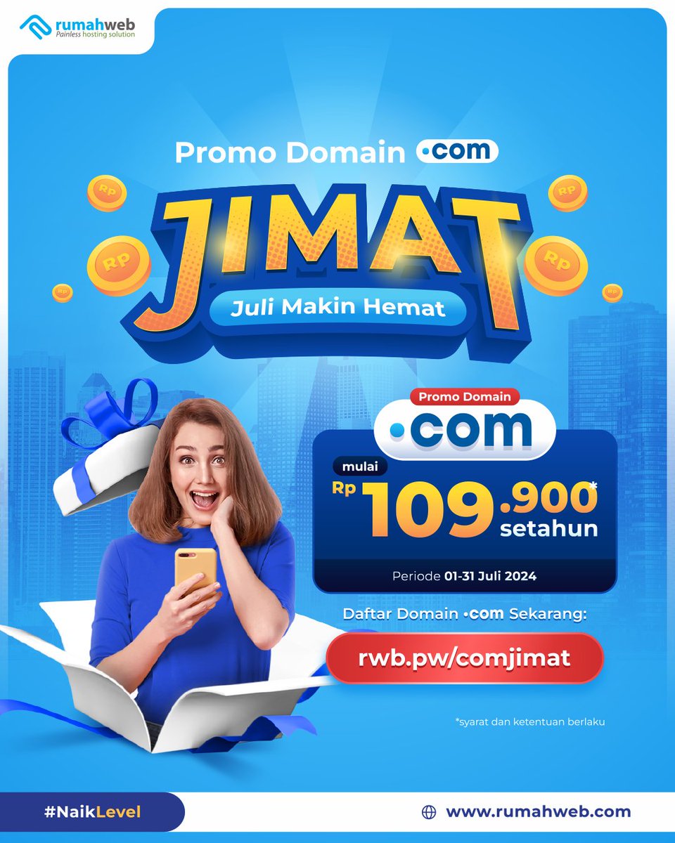 rumahwebtweet's tweet photo. Promo Domain COM hadir lagi!🥳
Khusus di bulan Juli ini Domain COM hanya Rp109.900 setahun.
Mau domain aja atau domain+hosting? Semua ada!
Cek informasi selengkapnya di sini: https://t.co/UoI2j2557T
#NaikLevel #Rumahweb #PromoDomain #DomainCOM #DomainMurah https://t.co/itzLoVrnmU