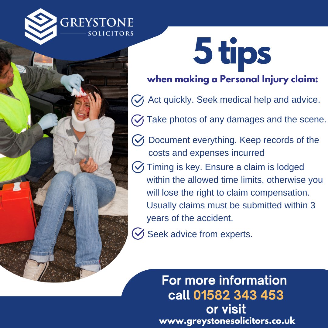 GreystoneSols's tweet image. Navigating a personal injury claim? 

Check out our top 5 tips to help you through the process. 

#PersonalInjury #LegalAdvice #ClaimTips #KnowYourRights
