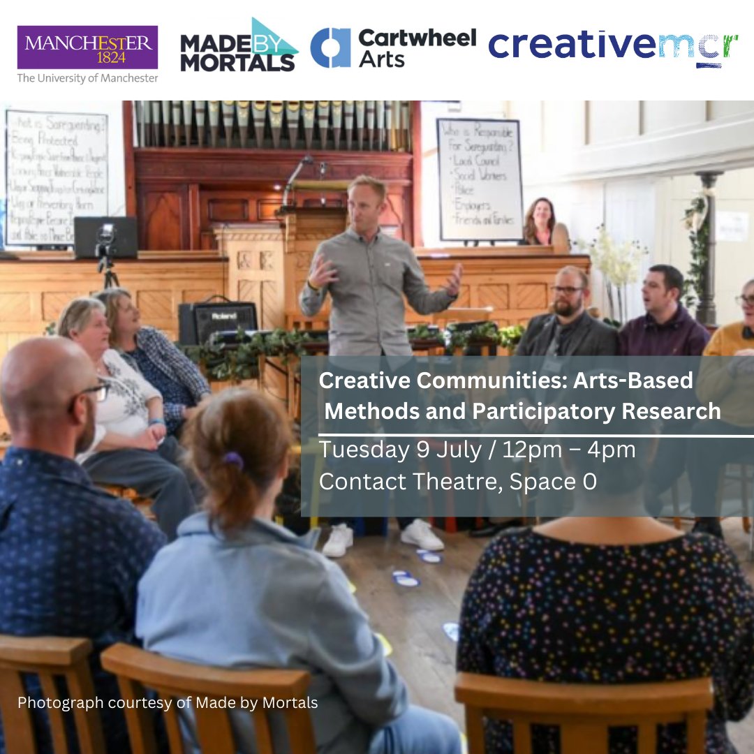 Creative Manchester (@uomcreativemcr) on Twitter photo 📣NEXT WEEK, join us for an afternoon of creative workshops with <a href="/CartwheelArts/">Cartwheel Arts</a> and <a href="/MadeByMortals/">Made by Mortals</a>🎨Explore arts-based participatory research, enjoy a panel discussion on creativity, collaboration, & inclusion💬
📅09/07
📍 @contactmcr
👉 Book: bit.ly/3RFFcPc 📣NEXT WEEK, join us for an afternoon of creative workshops with <a href="/CartwheelArts/">Cartwheel Arts</a> and <a href="/MadeByMortals/">Made by Mortals</a>🎨Explore arts-based participatory research, enjoy a panel discussion on creativity, collaboration, & inclusion💬
📅09/07
📍 @contactmcr
👉 Book: bit.ly/3RFFcPc