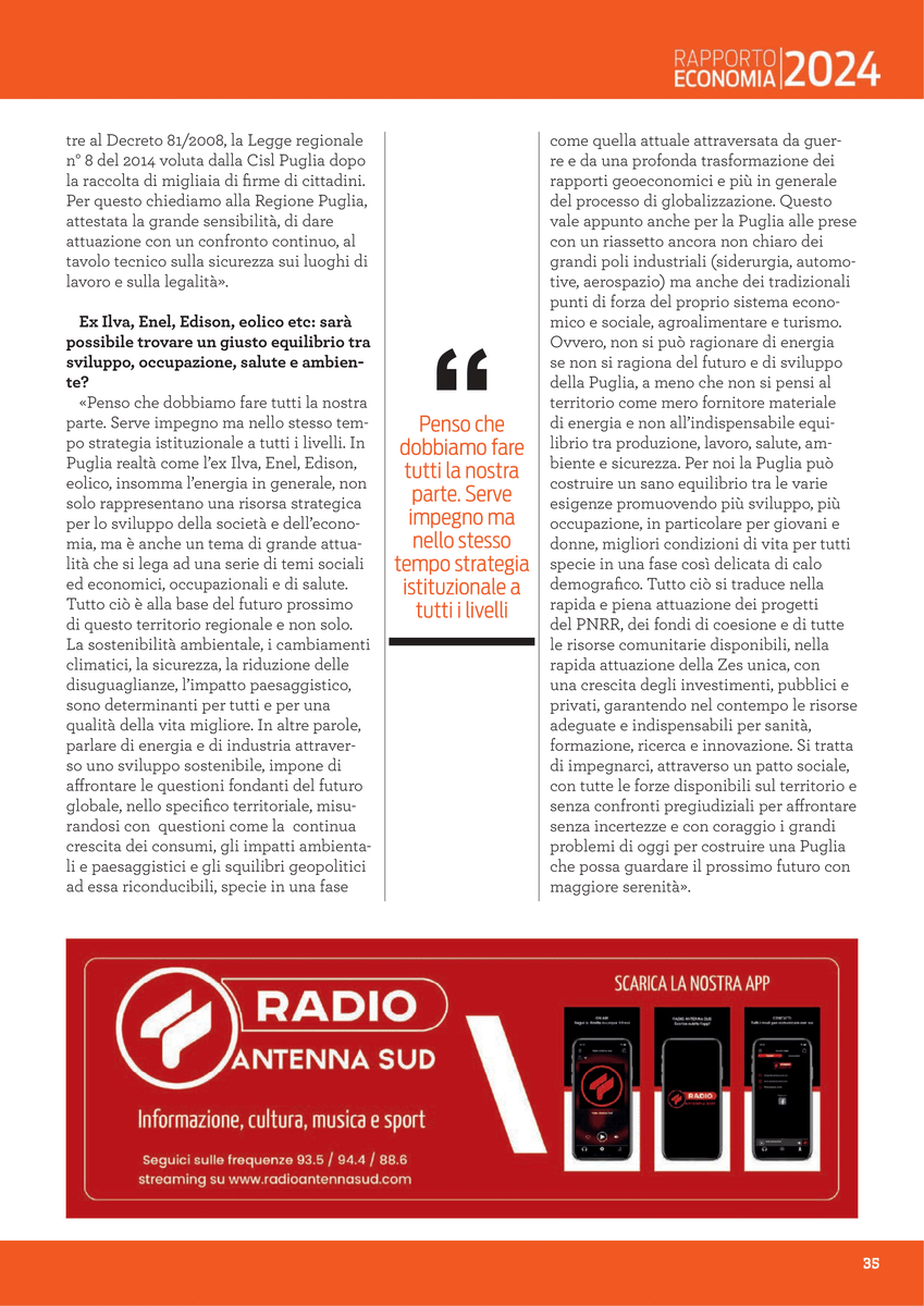 CislPuglia's tweet photo. 📰Su L'Adriatico e Lo Jonio Speciale Economia 24 Intervista al Segretario generale #CislPuglia @CastellucciAnto 
Leggi l’articolo completo ⤵️ https://t.co/mxUtXJ8nPV