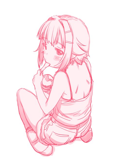 カップアイスで涼をとる幸子のらくがきです 