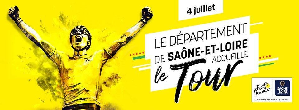 Jeudi 4 juillet, la #SaoneetLoire accueille le #TourDeFrance 💛 2 rendez-vous vous sont donnés à Mâcon , ville départ et à Chagny pour un programme plein de surprises à découvrir ici ➡️ bit.ly/3qrAGVj