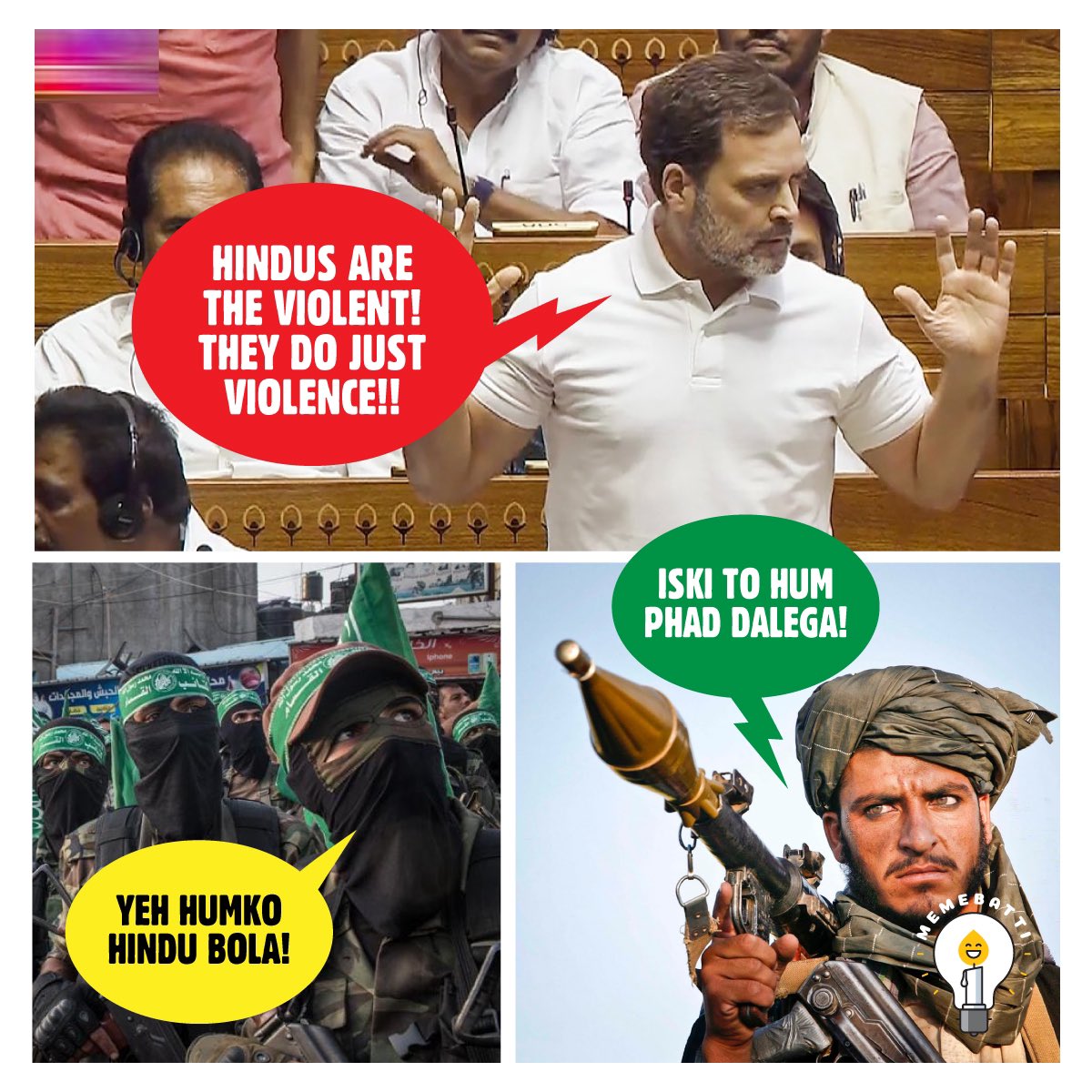 memebatti's tweet photo. Meme on Rahul’s speech in parliament yesterday! #Memebatti
#Rahul_Gandhi 
#RahulGandhiHatesHindus 
#RahulGandhiApologiseToHindus https://t.co/C6Sjw3AzYO