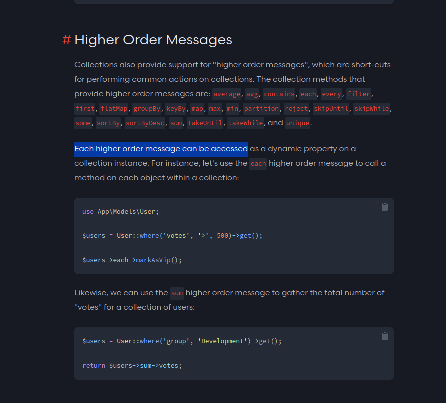 heyrahuljat's tweet image. Level up your Laravel skills with higher order messages for chaining methods on collections and queries = cleaner code + fluent syntax 🚀

Docs: laravel.com/docs/collectio…

#laravel #readLaravelDocs