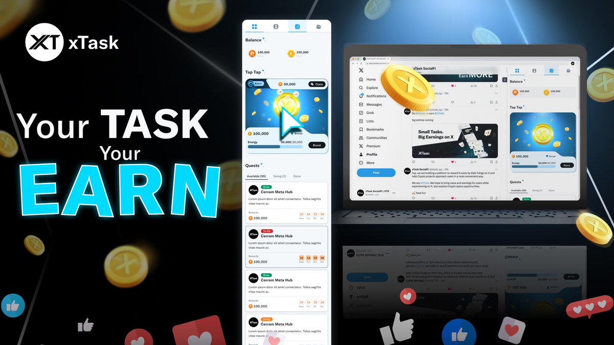 xtask_xyz's tweet photo. Tap to earn or click to earnโcould this become an issue?
Right now, we have 'click to earn', but in the future, it will be 'tap to earn'. Doesn't it sound exciting if we develop a mobile web app version of #xTask? https://t.co/TyCISqc3GY