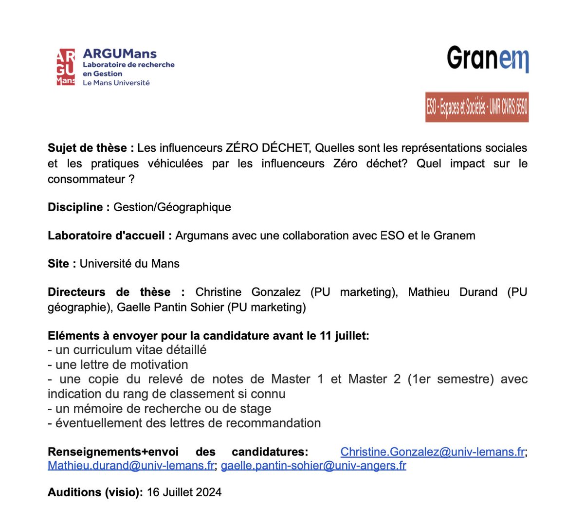 🔴Proposition sujet de thèse

Les influenceurs ZÉRO DÉCHET, Quelles sont les représentations sociales et les pratiques véhiculées par les influenceurs Zéro déchet? Quel impact sur le consommateur ?

Avec @PantinSohier et M. Durand

@afm_marketing  <a href="/HugolGential_Cl/">Clémentine Hugol-Gential</a> <a href="/ZeroWasteFR/">Zero Waste France</a>
