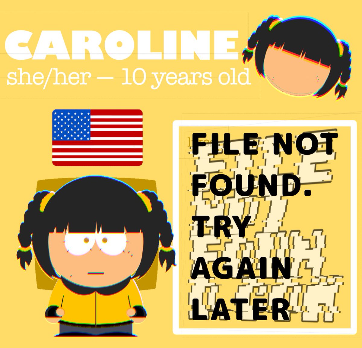 T0TALLYNOTANAD's tweet photo. CAROLINE;
(she/her)
american (advertising robot)
pansexual 
———
4th grader in SP Elementary
has a staring problem
usually yaps about ads, but can talk about other stuff
———
More info:
— has a robot voice
— has a brother named Carlos
— barely shows emotions
— has a creator?! 😱 https://t.co/NFFr0Sw5WC
