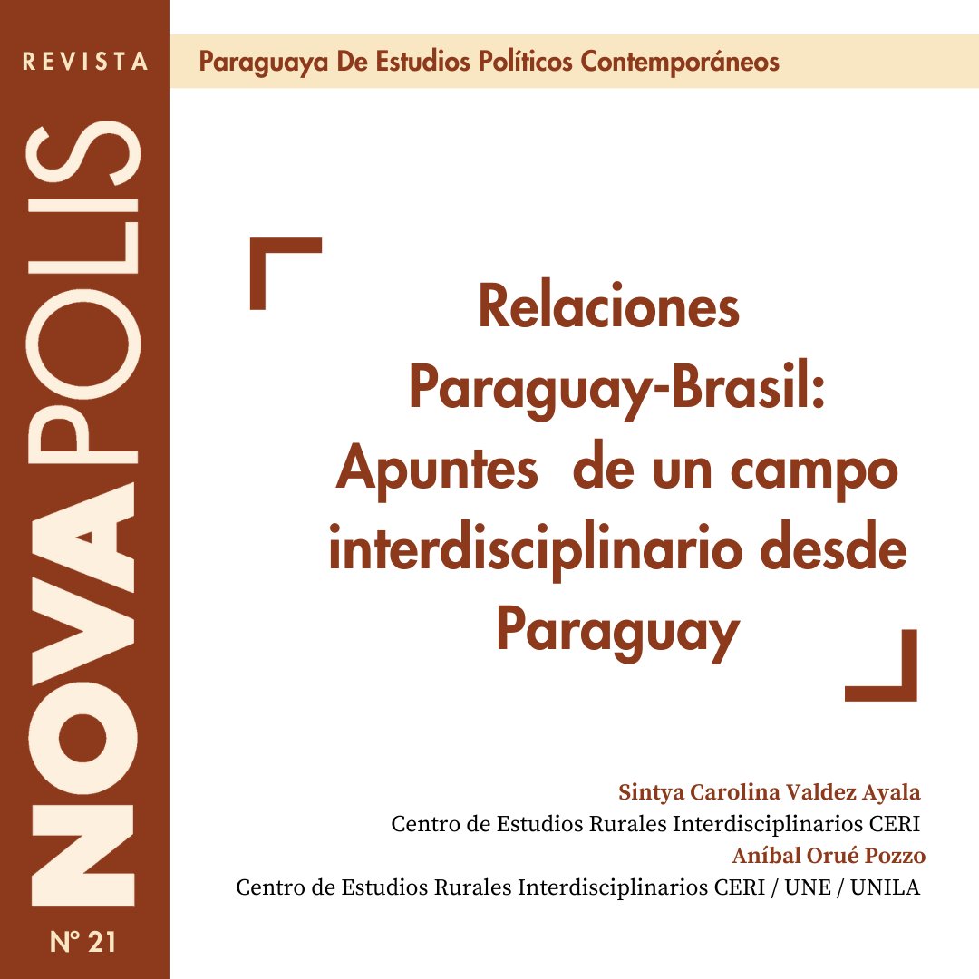 Novapolispy's tweet image. ¿Cómo es la relación bilateral entre Py🇵🇾 & Br🇧🇷 desde una perspectiva interdisciplinaria?
Este artículo propone un análisis que integra política, cultura, economía, sociología, antropología, salud, educación, ingeniería y biología, entre otras áreas.
🔜 bit.ly/3XI1H9S