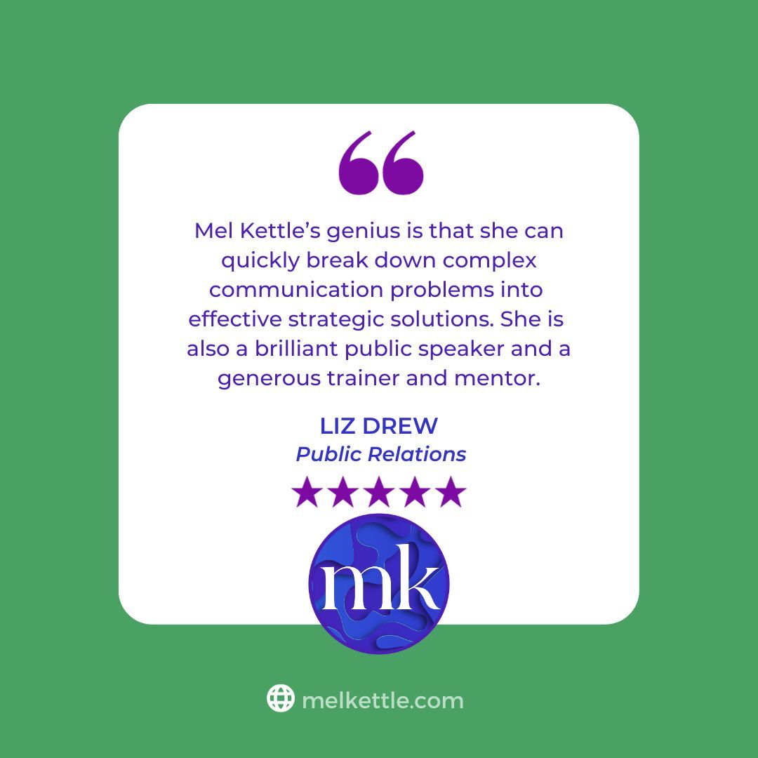 melkettle's tweet photo. Mel Kettle’s genius is that she can quickly break down complex communication problems into effective strategic solutions.
Liz Drew
Public Relations and Journalist
#fullyconnected #leadership #author #speaker #mentor #femalespeaker #communication https://t.co/XCfWLoUTxc
