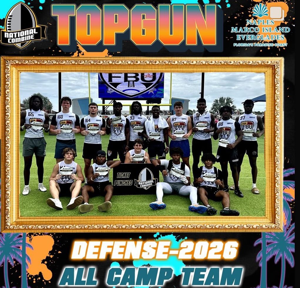 Gbrooks9008's tweet image. Thank you to @FBUcamp and @QB1BLISS for an amazing opportunity at the Topgun showcase in Florida this past weekend. Thank you for the 2026 defensive all camp team award and invite to the national combine in San Antonio