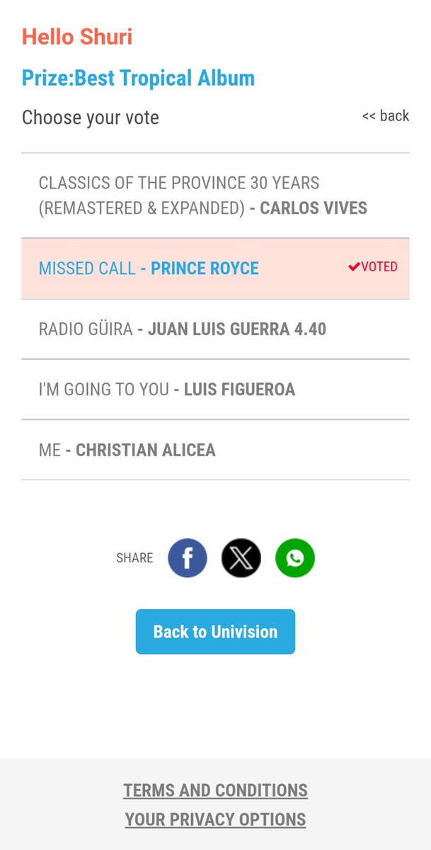 MrsShuriRoyce's tweet photo. Got my VOTES ✅️ in for @PrinceRoyce @PremiosJuventud
#BestTropicalAlbum 
"Llamada Perdida" #LaMezclaPerfecta 
"CDLP" 
#TropicalHit 
 "Me EnRD" 
https://t.co/Q9hhOgGtwC https://t.co/UxokyDuzZy