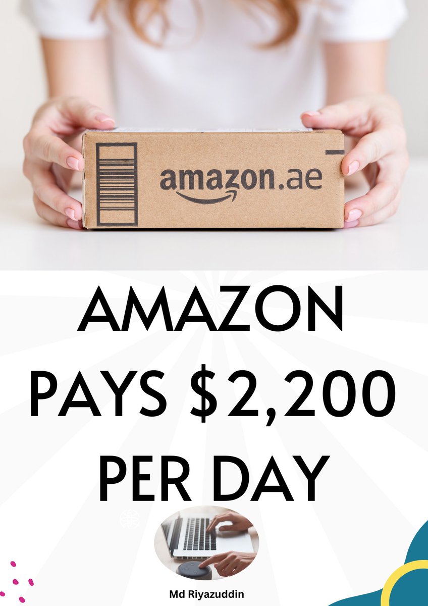 riyazmd774's tweet image. Amazon pays $2,200 per day.

But most people don't know how.

You can also make, If you have:

1. Internet
2. Mobile
3. Time

Have prepared a guide for this

Follow, Like, Comment "Earn" and RT For absolutely FREE:

If missed, pls DM me : )