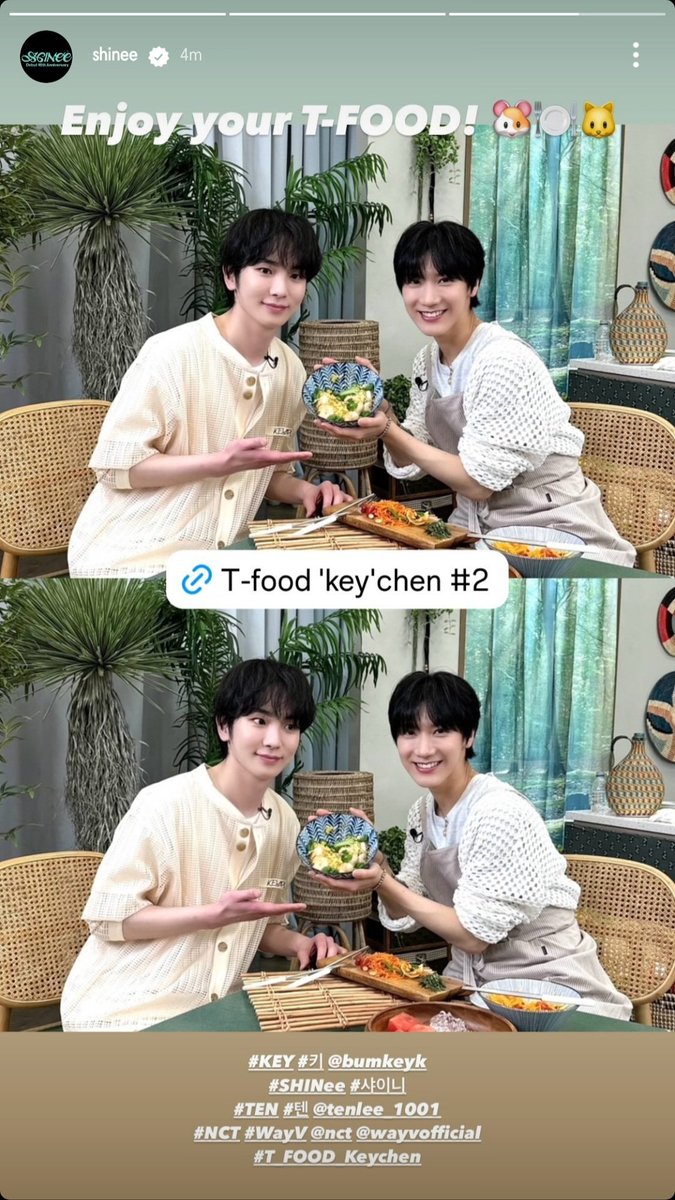 tensmitten's tweet photo. 240702 shinee instagram story update with #TEN

Enjoy your T-FOOD! 🐹🍽️🐱

https://t.co/rhfGVrGaHl

#KEY #키 @/bumkeyk 
#SHINee #샤이니
#TEN #텐 @/tenlee_1001  
#T_FOOD_Keychen https://t.co/BQ41NEa65x