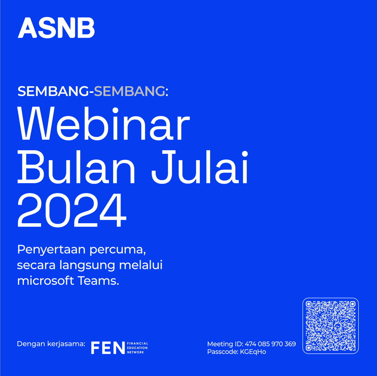 ASNBmy_official's tweet photo. Sertai Webinar Sembang-sembang ASNB sepanjang bulan ini secara langsung menerusi platform Microsoft Teams.
Pelbagai info yang akan dikongsikan antaranya topik berkenaan Wakaf ASNB, fahami pelaburan ASB dan perancangan pewarisan.
Link Teams: https://t.co/8ZfcERrZvP
#WebinarASNB https://t.co/PUVj9d6TsM