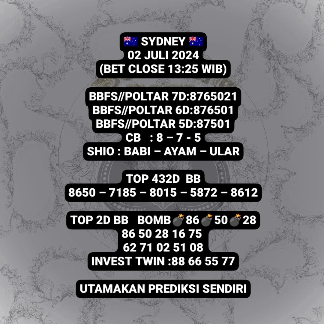 INATOGEL888's tweet photo. Prediksi BurungHoki untuk (SYDNEY 03/07/2024)
Jadikan perbandingan Tetap Utamakan Prediksi Sendiri.
Join Group dan situs terpercaya? silakan cek profile saja ya guys

#inatogel #prediksitogel #bocorantogel #togelovers #togelsydney #togelsdy #prediksisdy #angkajitu #angkatogel https://t.co/ieo3TrFdOS