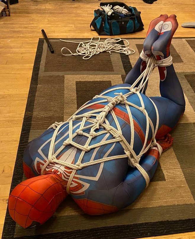 ColoradoBondage's tweet photo. Caught in a web of @tieguywyo's ropes at Camp Knotty – superhero problems! 🕸️  #CampKnotty2024 https://t.co/M3pt6cey5K