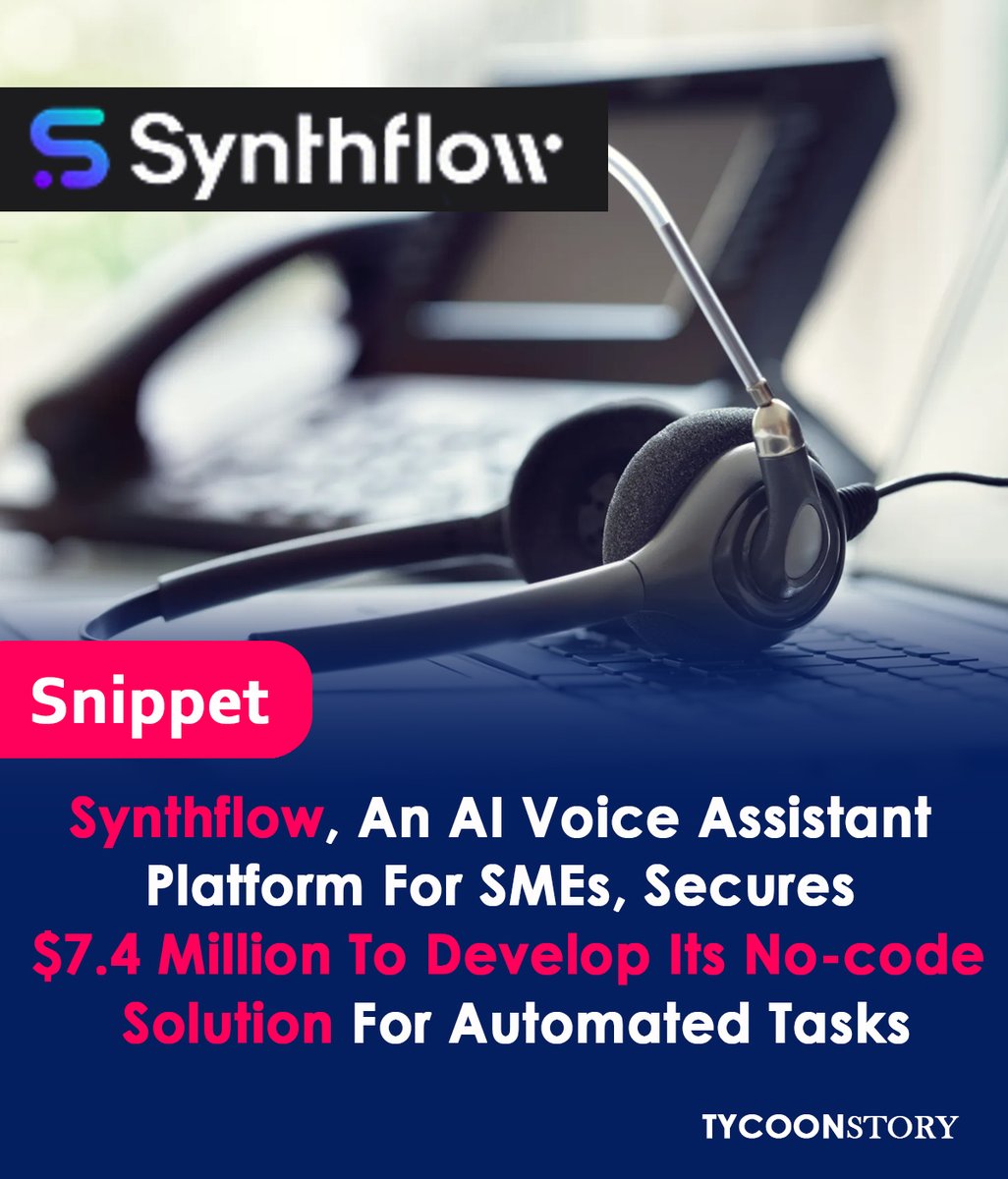 TycoonStoryCo's tweet photo. Synthflow, an AI voice assistant platform for SMEs, has secured $7.4 million to develop a no-code solution for automated tasks
#synthflow #nocode #AI #voiceassistant #startupfunding #automation #Productivity #SmallBusiness #Entrepreneur #BusinessAutomation #artificialintelligence https://t.co/sZTbiB00df