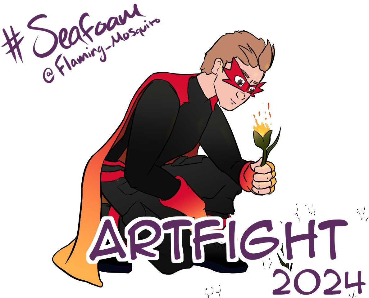 FlamingMosquit's tweet photo. My first attack of the season goes to PurpleForte- his fire OC was just too cool!

#artfight2024 #artfight2024Teamseafoam #artfightseafoam https://t.co/T3bHSIvESI