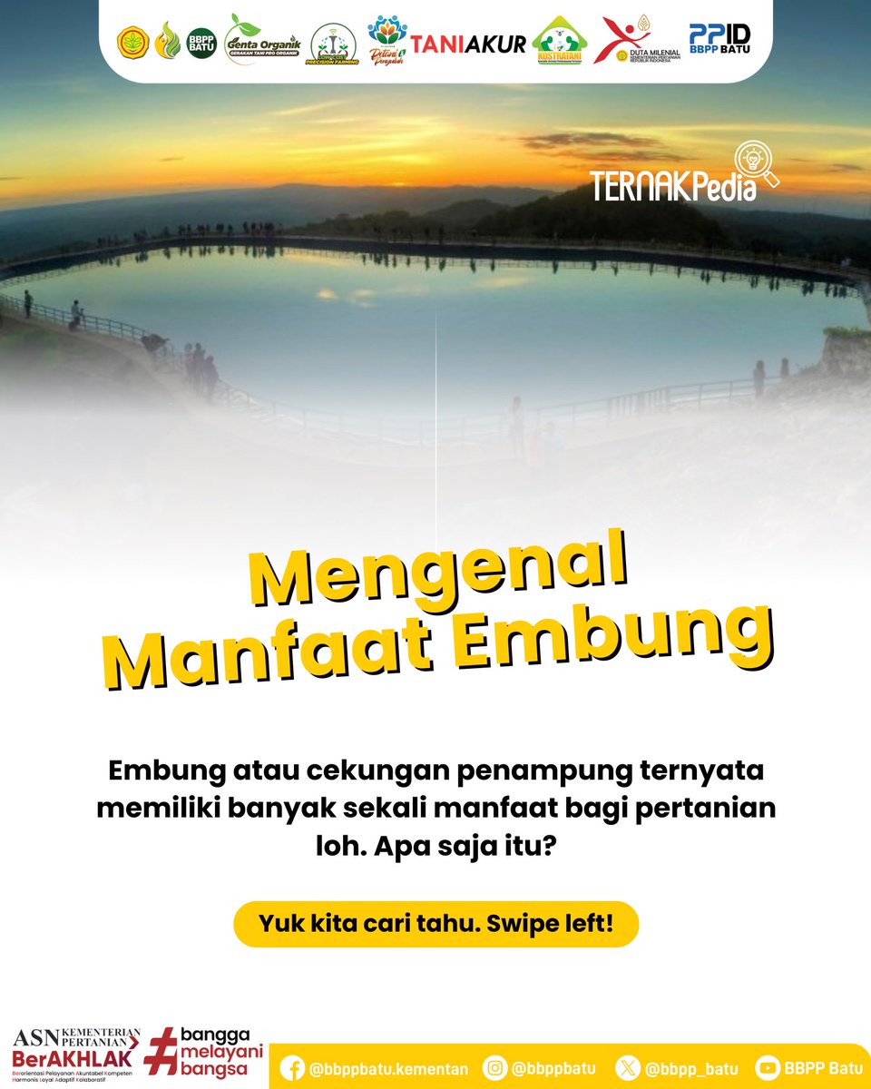 bbpp_batu's tweet photo. Hai #SobaTani dan #SobatBaleMbatu!
Apa di sekitar tempat tinggal SobaTani terdapat โembungโ? Sudah tau belum apa manfaat membangun embung? Yuk kita cari tau di #TernakPedia!
_____
#Embung #ManfaatEmbung
#BBPPBatu #BPPSDMP
#KementerianPertanian https://t.co/P7aOZd7mM5